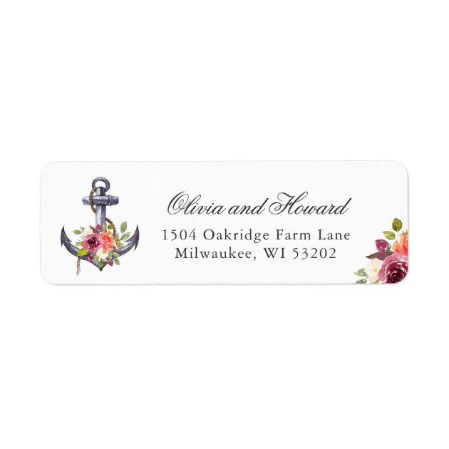 Nautical Anchor Watercolor Floral Knot Label