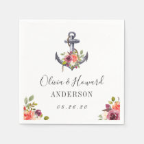 Nautical Anchor Watercolor Floral Wedding Knot Paper Napkins