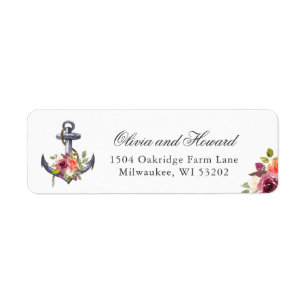 Nautical Anchor Watercolor Floral Wedding Label