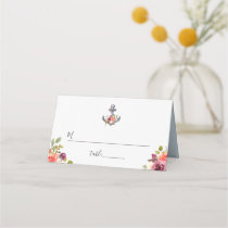 Nautical Anchor Watercolor Floral Wedding Place Card