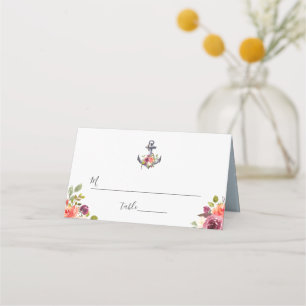 Nautical Anchor Watercolor Floral Wedding Place Card