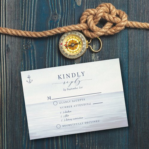 Nautical Anchor Watercolor Ocean Meal Choice RSVP Card