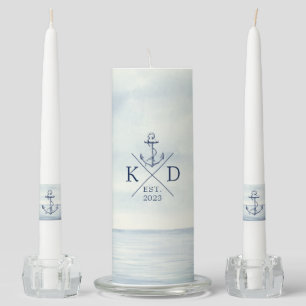 Nautical Anchor Watercolor Ocean Monogram Unity Candle Set