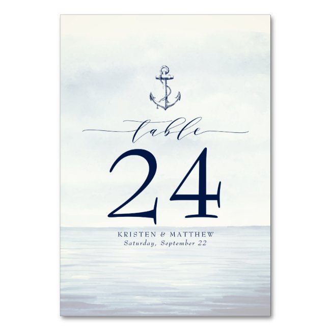 Nautical Anchor Watercolor Ocean Navy Blue Table Number