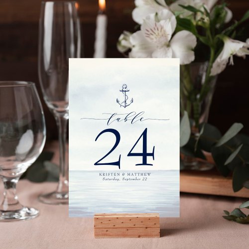 Nautical Anchor Watercolor Ocean Navy Blue Table Number