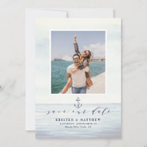 Nautical Anchor Watercolor Ocean Scene Photo Save The Date