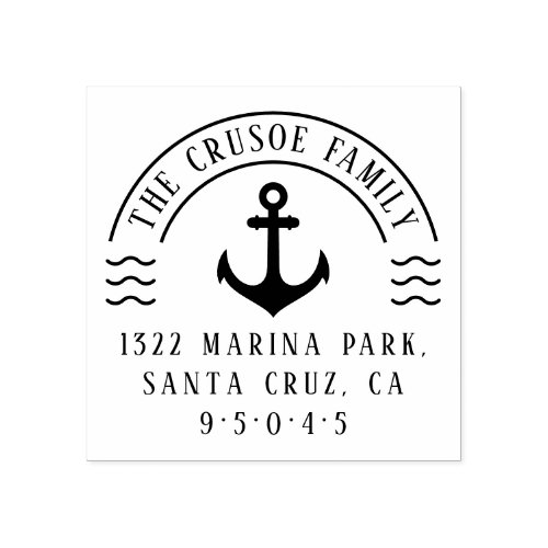 Nautical Anchor  Waves  Family Return Address Rubber Stamp