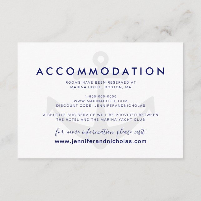 Nautical Anchor Wedding Accommodation Enclosure Card (Front)