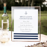 Nautical Anchor Wedding Bar Sign<br><div class="desc">Designed to match our Nautical Mix wedding collection, this elegant coastal style sign is perfect for placing at the bar to share your specialty cocktail creations with guests. Personalize the header and and six text fields, adorned with a trio of nautical navy blue stripes and an anchor at the top....</div>