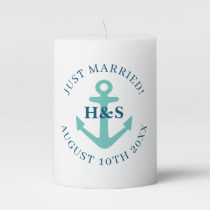 Nautical anchor wedding candles with custom name