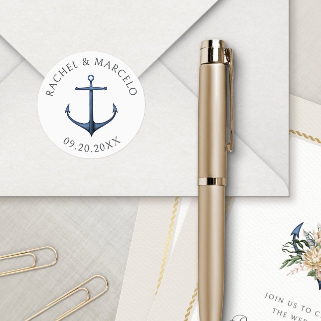 Nautical Anchor Wedding Classic Round Sticker (Creator Uploaded)