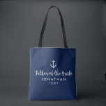 Nautical Anchor Wedding Custom Father of the Bride Tote Bag<br><div class="desc">Surprise the Father of the Bride with this personalized tote bag featuring a nautical design with a white anchor set against a navy background. Customize by adding his name and your wedding date. A great size for wedding essentials: extra clothing, shoes, snacks, water, etc. The perfect go-to bag for a...</div>