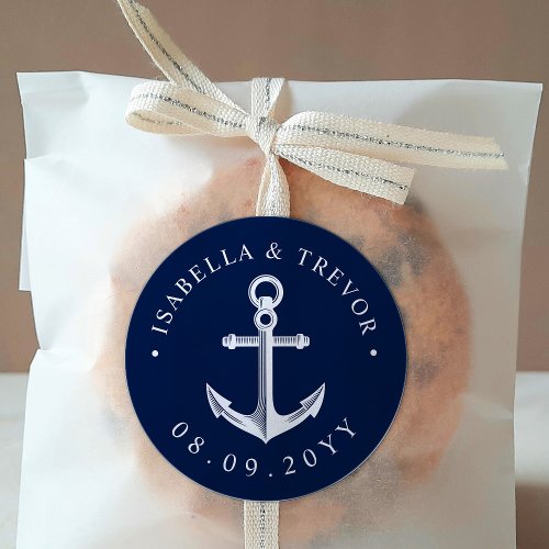 Nautical Anchor Wedding Date Classic Round Sticker