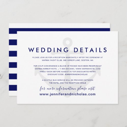 Nautical Anchor Wedding Details Enclosure Card