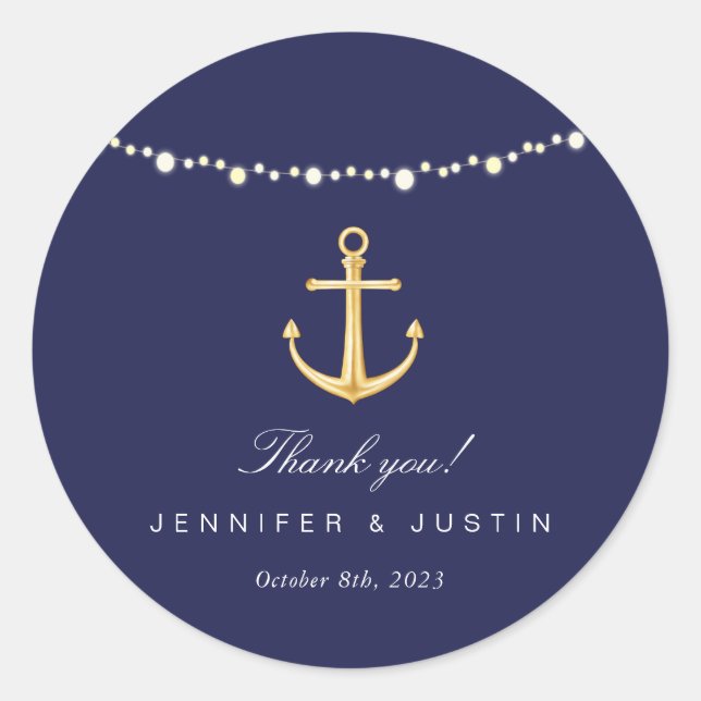 Nautical Anchor Wedding Favor Thank You Stickers (Front)