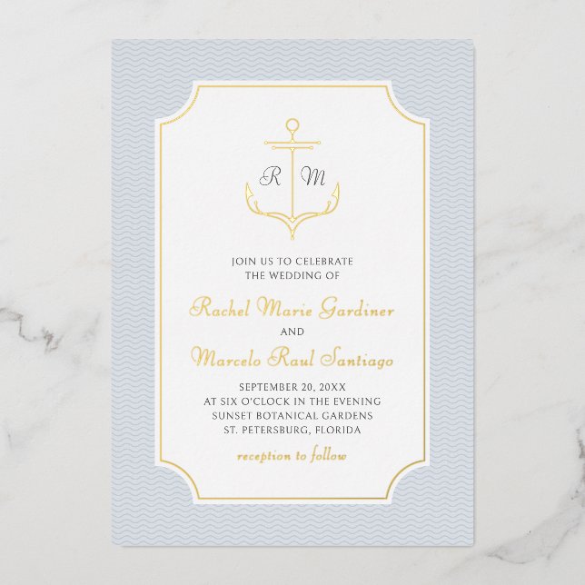 Nautical Anchor Wedding Foil Invitation (Front)