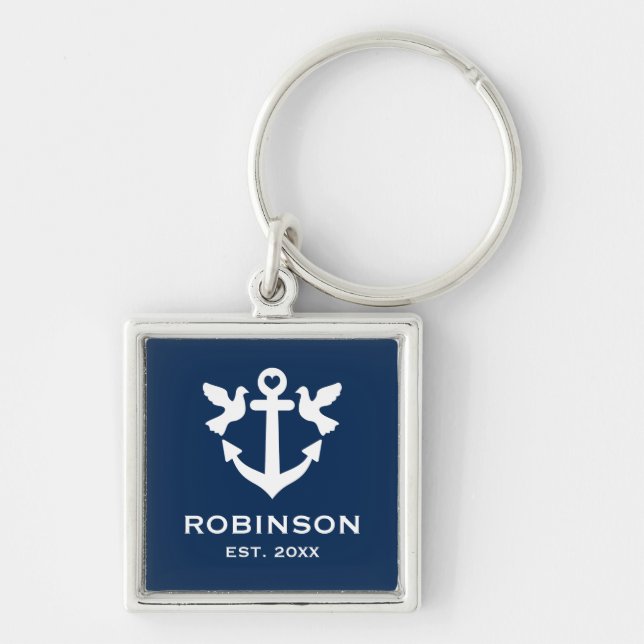 Nautical anchor wedding gift premium square keychain (Front)
