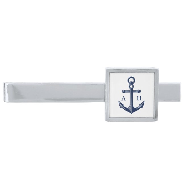Nautical Anchor Wedding Groomsmen Silver Finish Tie Bar (Front)