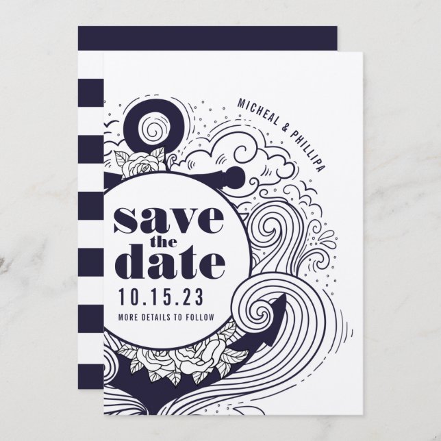 Nautical Anchor wedding Invitation (Front/Back)