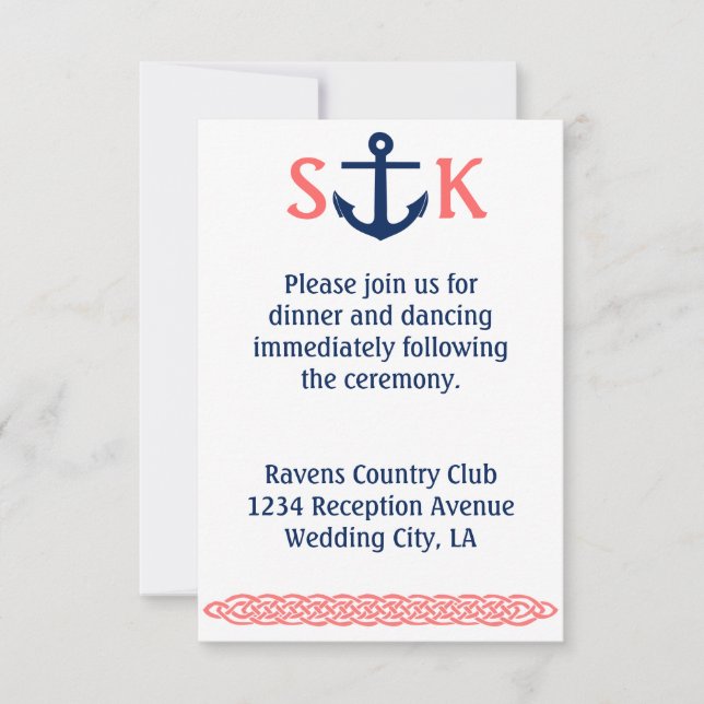 Nautical Anchor Wedding Invitation Enclosure Coral (Front)