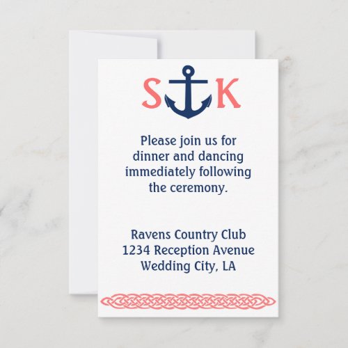 Nautical Anchor Wedding Invitation Enclosure Coral