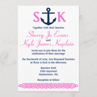 Nautical Anchor Wedding Invitation Navy and Pink