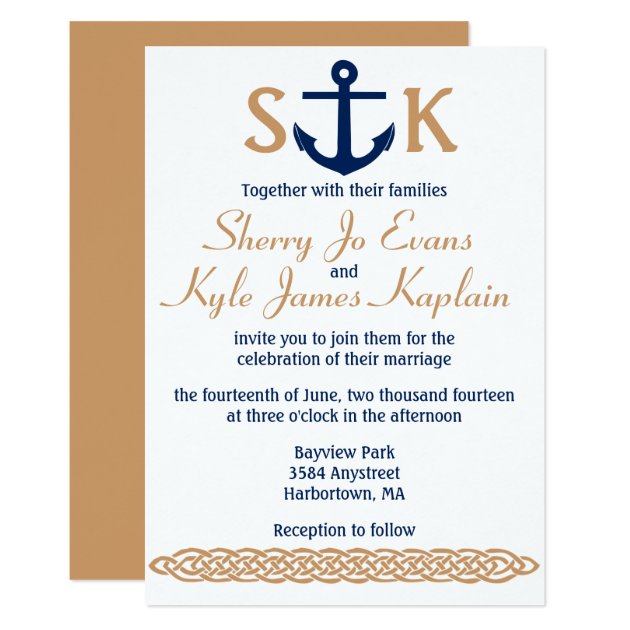 Nautical Anchor Wedding Invitation Navy And Tan