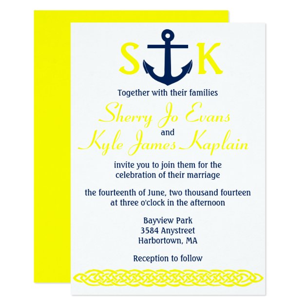 Nautical Anchor Wedding Invitation Navy And Yellow
