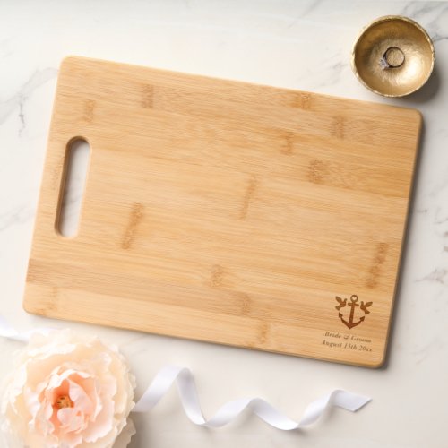 Nautical anchor wedding logo engraved bamboo wood cutting board