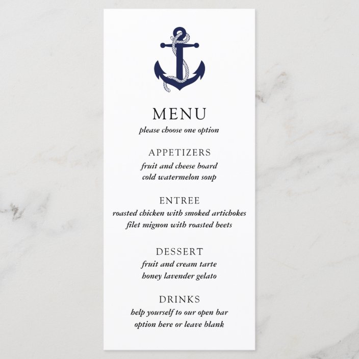 Nautical Anchor Wedding Menu