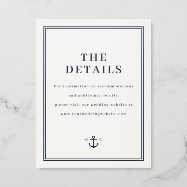 Nautical Anchor Wedding Monogram Letterpress Enclosure Card (Front)