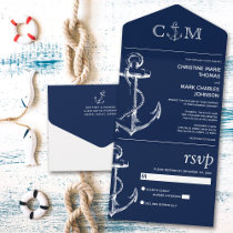 Nautical Anchor Wedding Navy Blue All In One Invitation