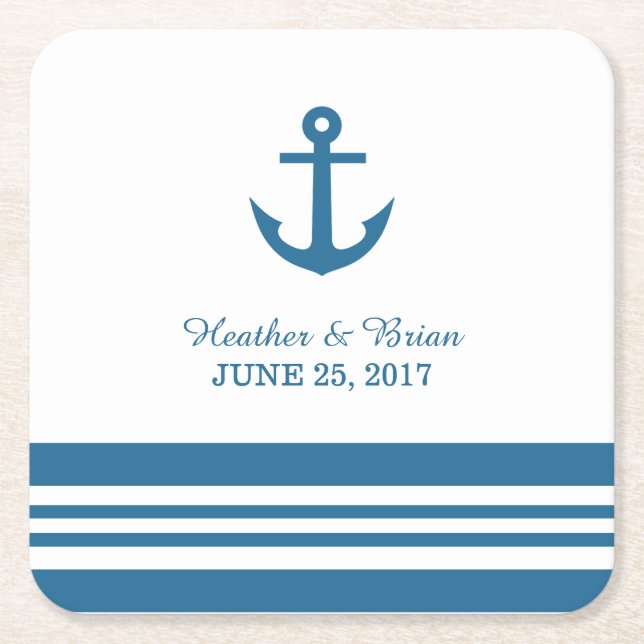 Nautical Anchor Wedding Paper Coasters (Front)