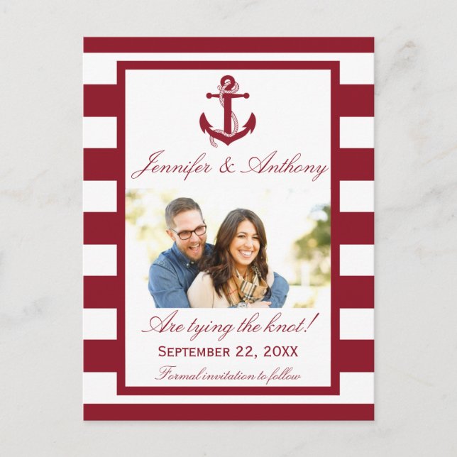 Nautical Anchor Wedding Photo Save The Date Announcement Postcard (Front)