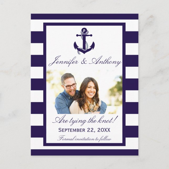 Nautical Anchor Wedding Photo Save The Date Announcement Postcard (Front)