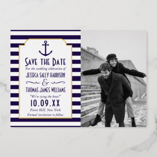 Nautical Anchor Wedding Photo Save The Date Real Foil Invitation