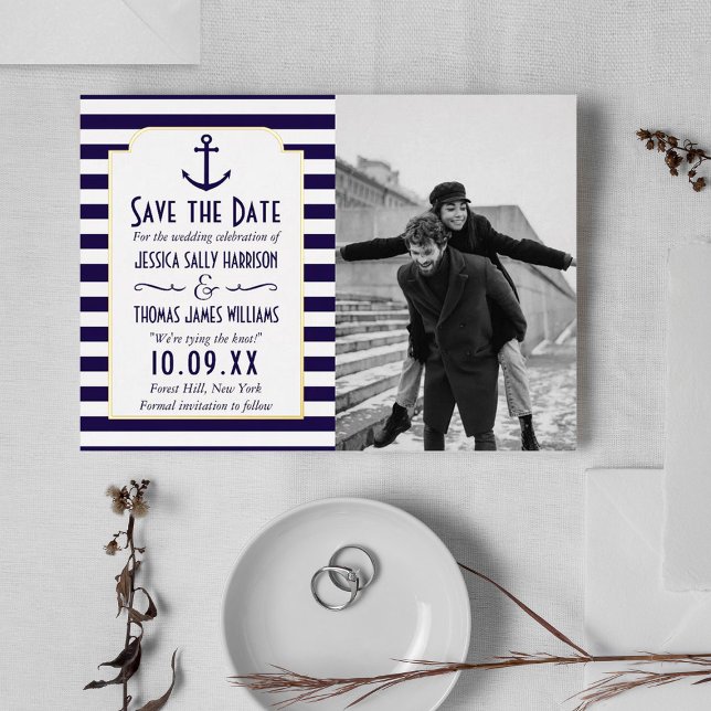 Nautical Anchor Wedding Photo Save The Date Real Foil Invitation (Creator Uploaded)