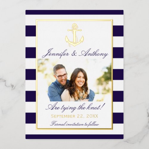 Nautical Anchor Wedding Photo Save The Date Real Foil Invitation Postcard