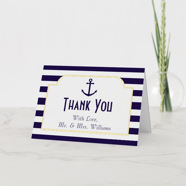 Nautical Anchor Wedding Photo Thank You Real Foil Greeting Card (Front)