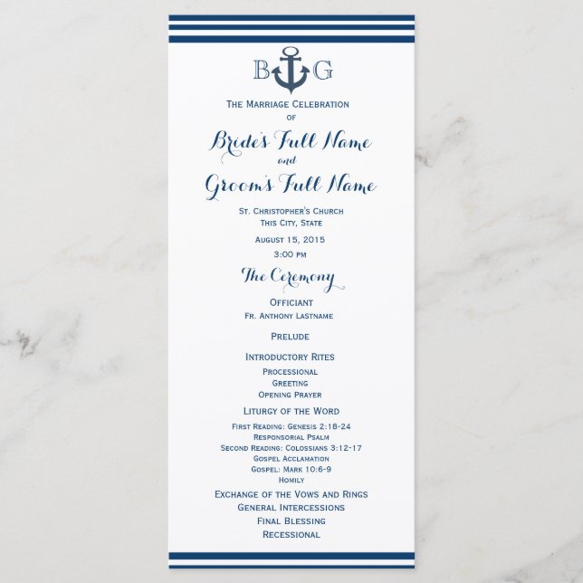 Nautical Anchor Wedding Program (Front)