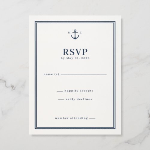 Nautical Anchor Wedding RSVP Letterpress Enclosure Card