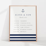Nautical Anchor Wedding Schedule Sign<br><div class="desc">Designed to match our Nautical Mix wedding collection,  this elegant coastal style sign is perfect for sharing the schedule of the day's events with your guests. Personalize the header and and text fields,  adorned with a trio of nautical navy blue stripes and an anchor at the top.</div>