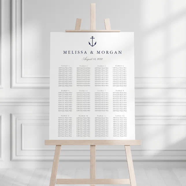 Nautical Anchor Wedding Seating Chart Foam Board | Zazzle