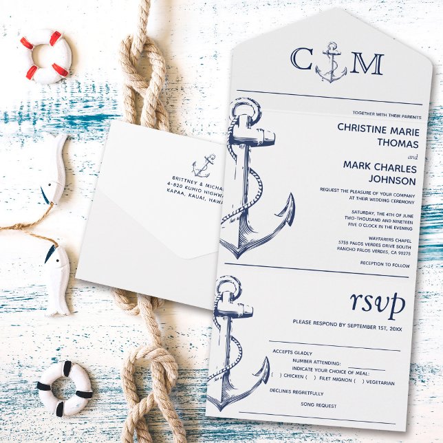 Nautical Anchor Wedding Song Request White Meal All In One Invitation (Creator Uploaded)