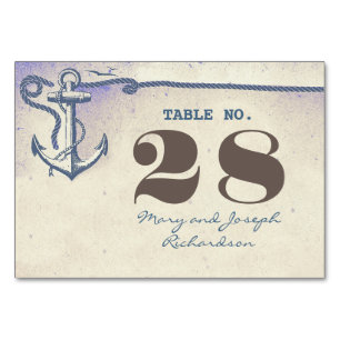 Nautical Anchor Wedding Table Number Card