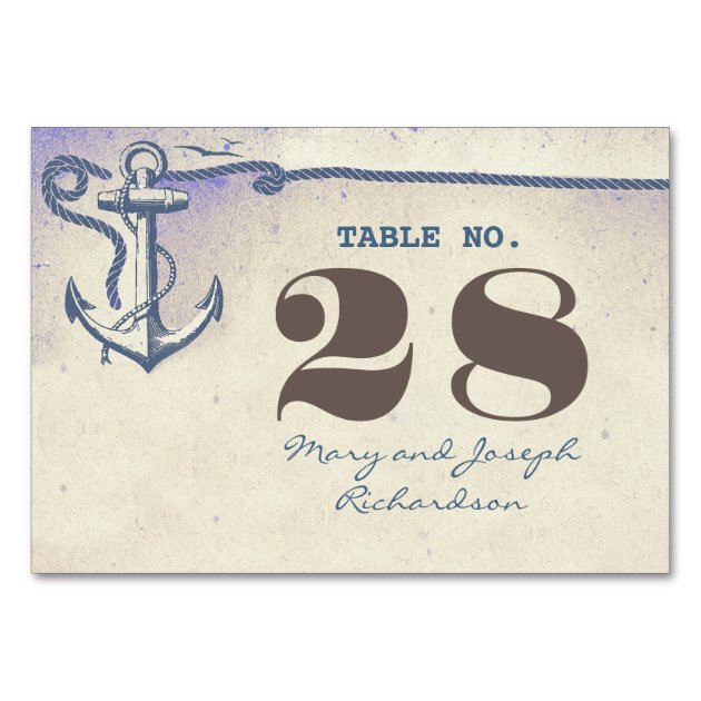 Nautical Anchor Wedding Table Number Card