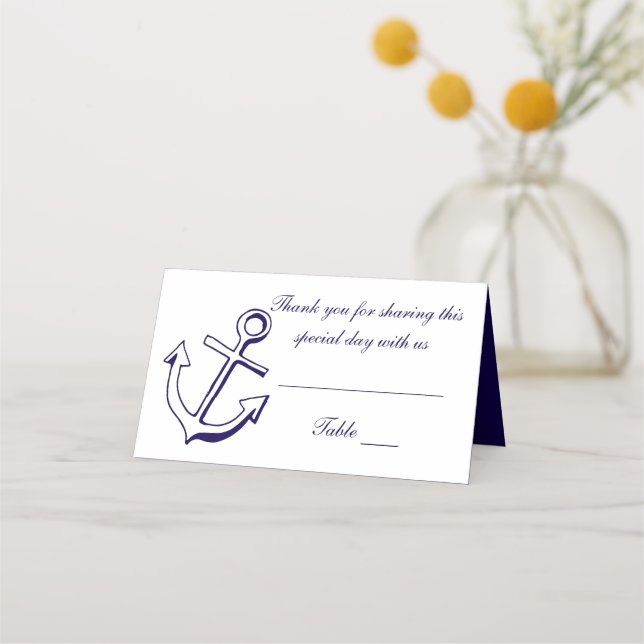 Nautical Anchor Wedding Thank You Navy Blue Escort Place Card (Front)