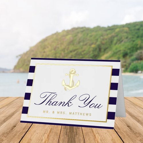 Nautical Anchor Wedding Thank You Real Foil Greeting Card