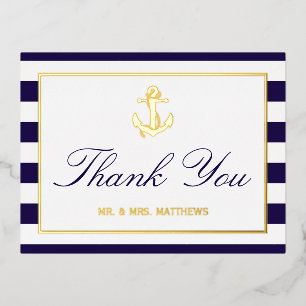 Nautical Anchor Wedding Thank You Real Foil Invitation Postcard