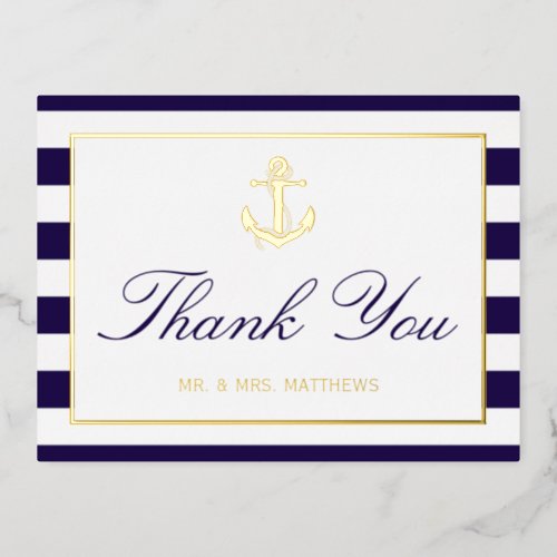Nautical Anchor Wedding Thank You Real Foil Invitation Postcard